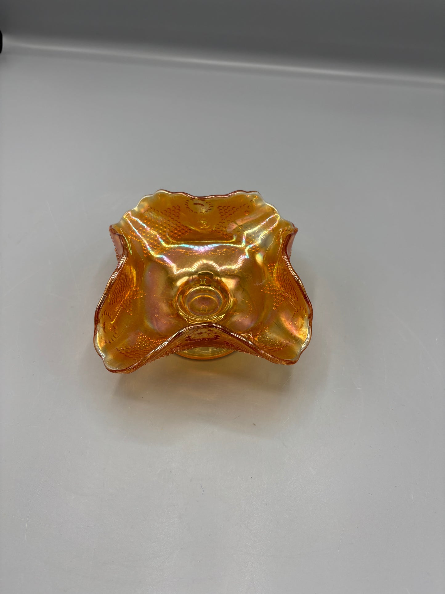 Iridescent marigold carnival hobnail pedestal bowl