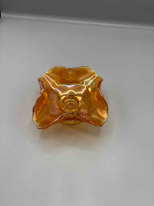 Iridescent marigold carnival hobnail pedestal bowl