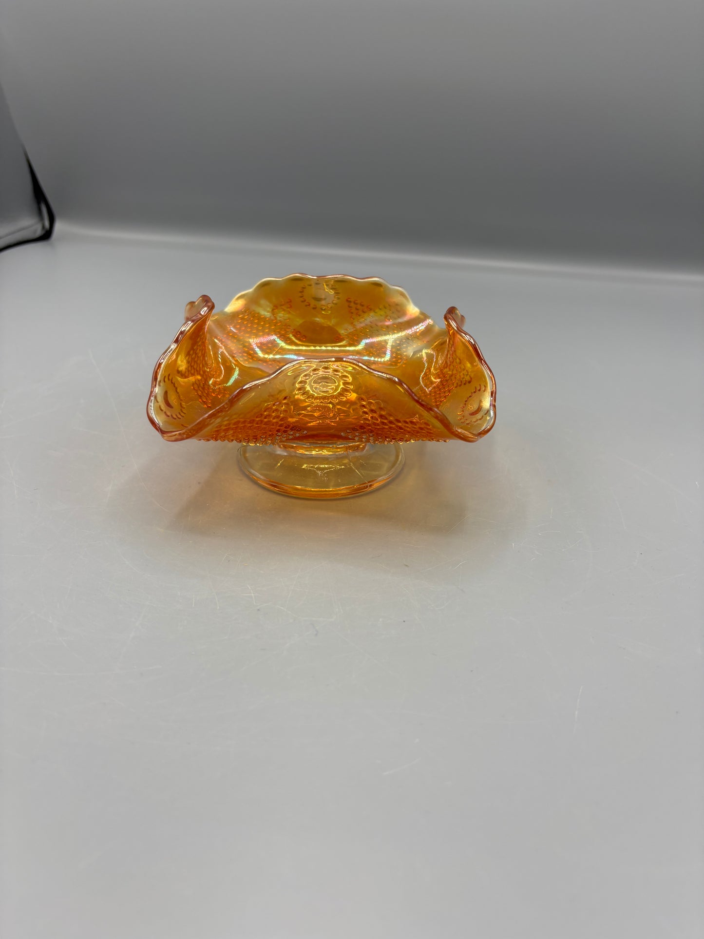 Iridescent marigold carnival hobnail pedestal bowl