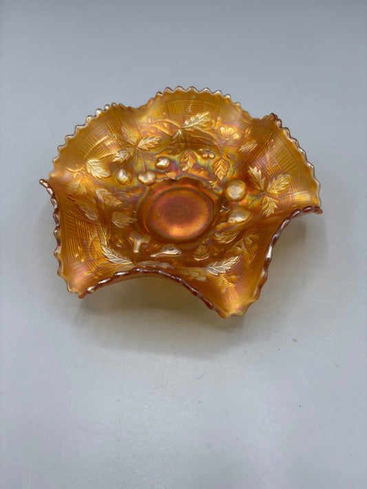 Northwood marigold carnival bowl with fruits and flowers