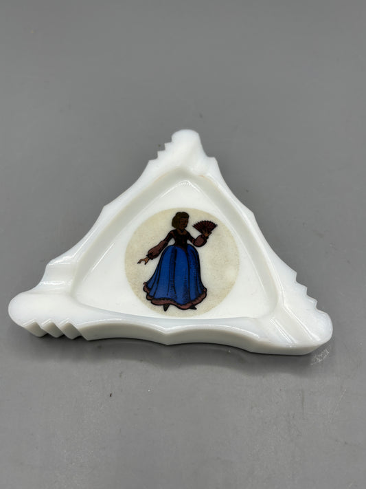 Vintage Milk glass Ashtray with lady