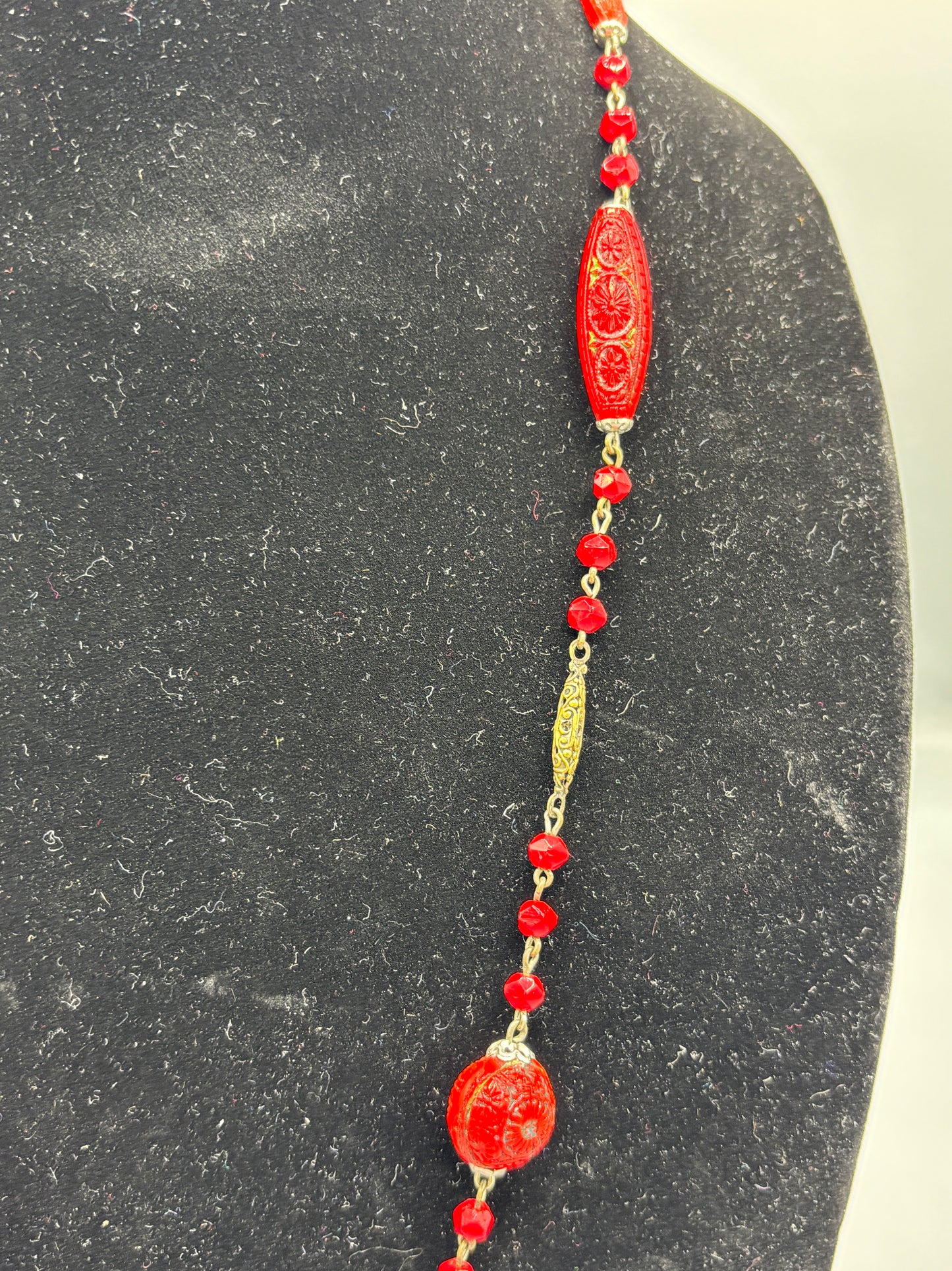 Red colored stone & Filigree bead necklace