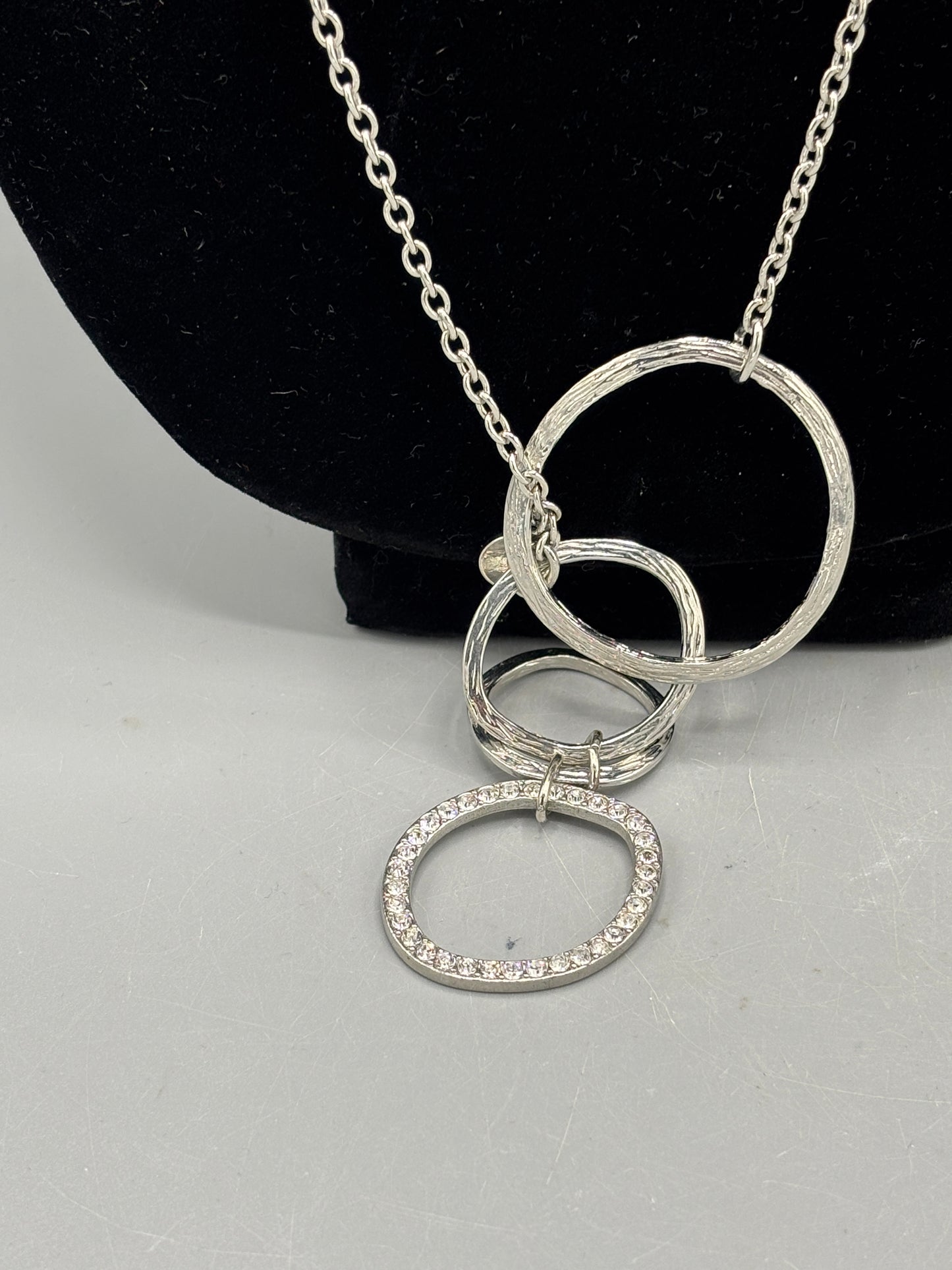 Chicos larlat Silver Rhinestone circle necklace