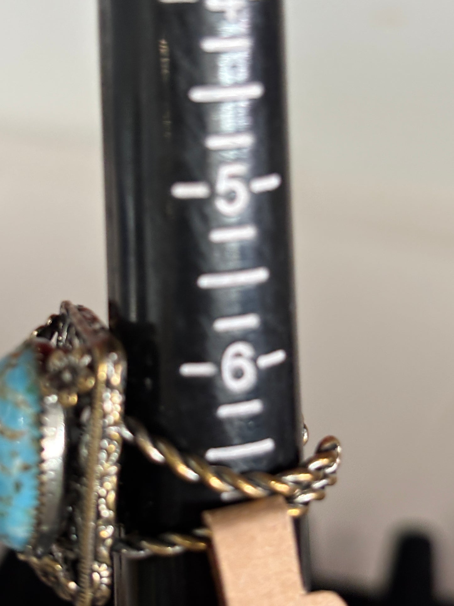 Silver tone rope ring with Turquoise