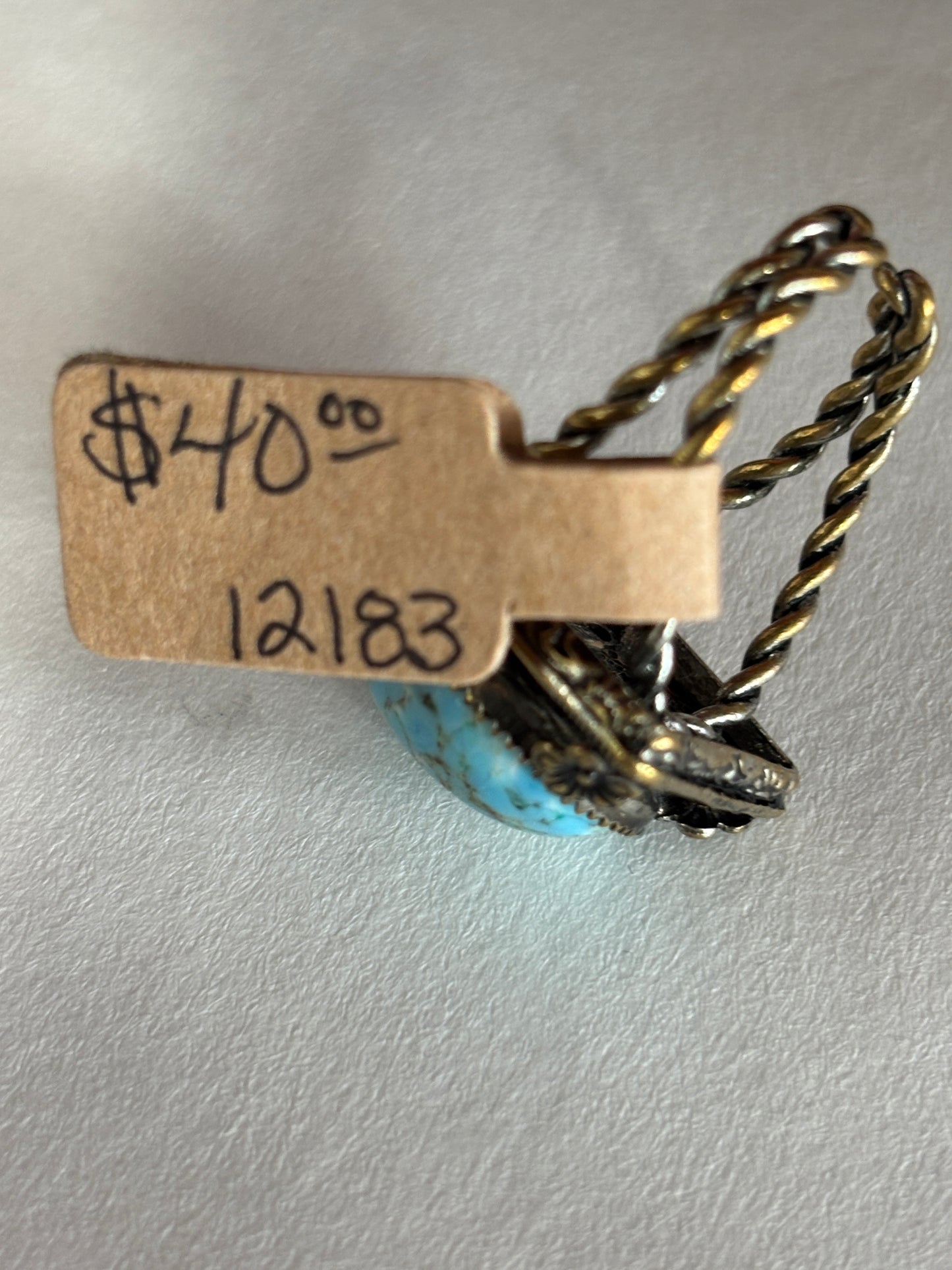 Silver tone rope ring with Turquoise