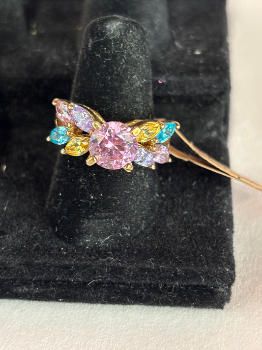 Gold tone Multi colored Rhinestone ring