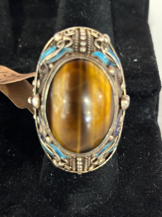 Sterling Tigers Eye Enamel ring