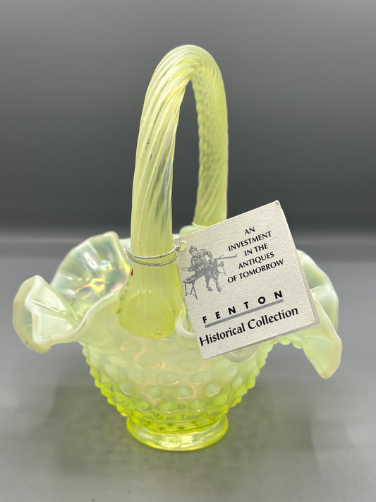 Vintage Vaseline Opalescent Basket by Fenton
