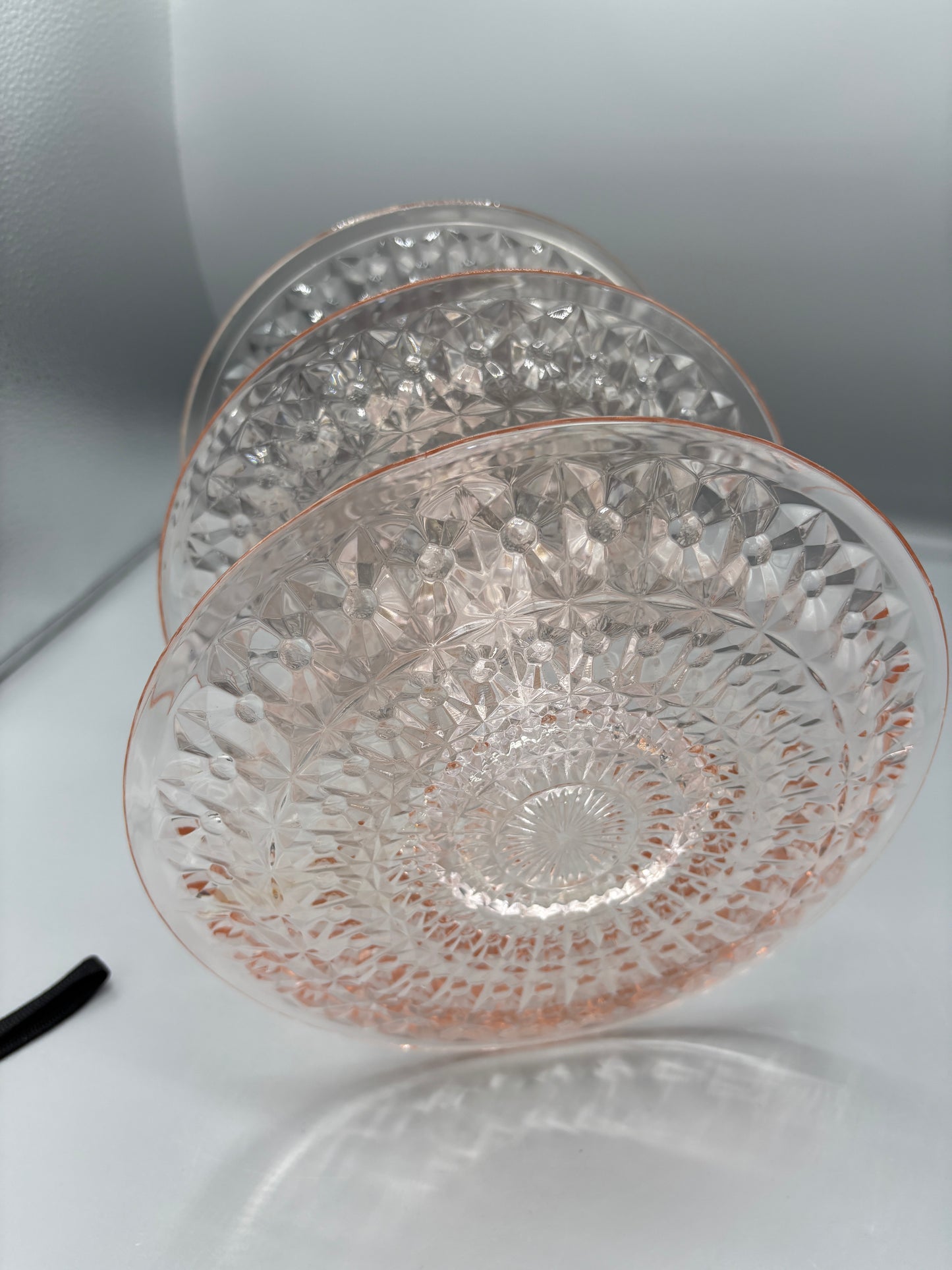 Three Tiered Pink Depression Glass Dessert Stand
