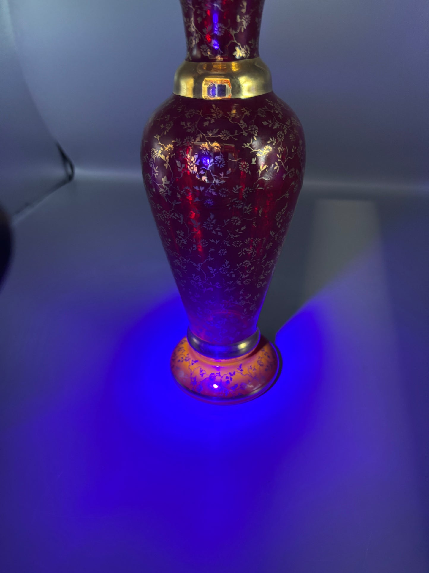 Vintage Vecchio Murano Ruby Red Glass Vase w/ 24k Gold accents