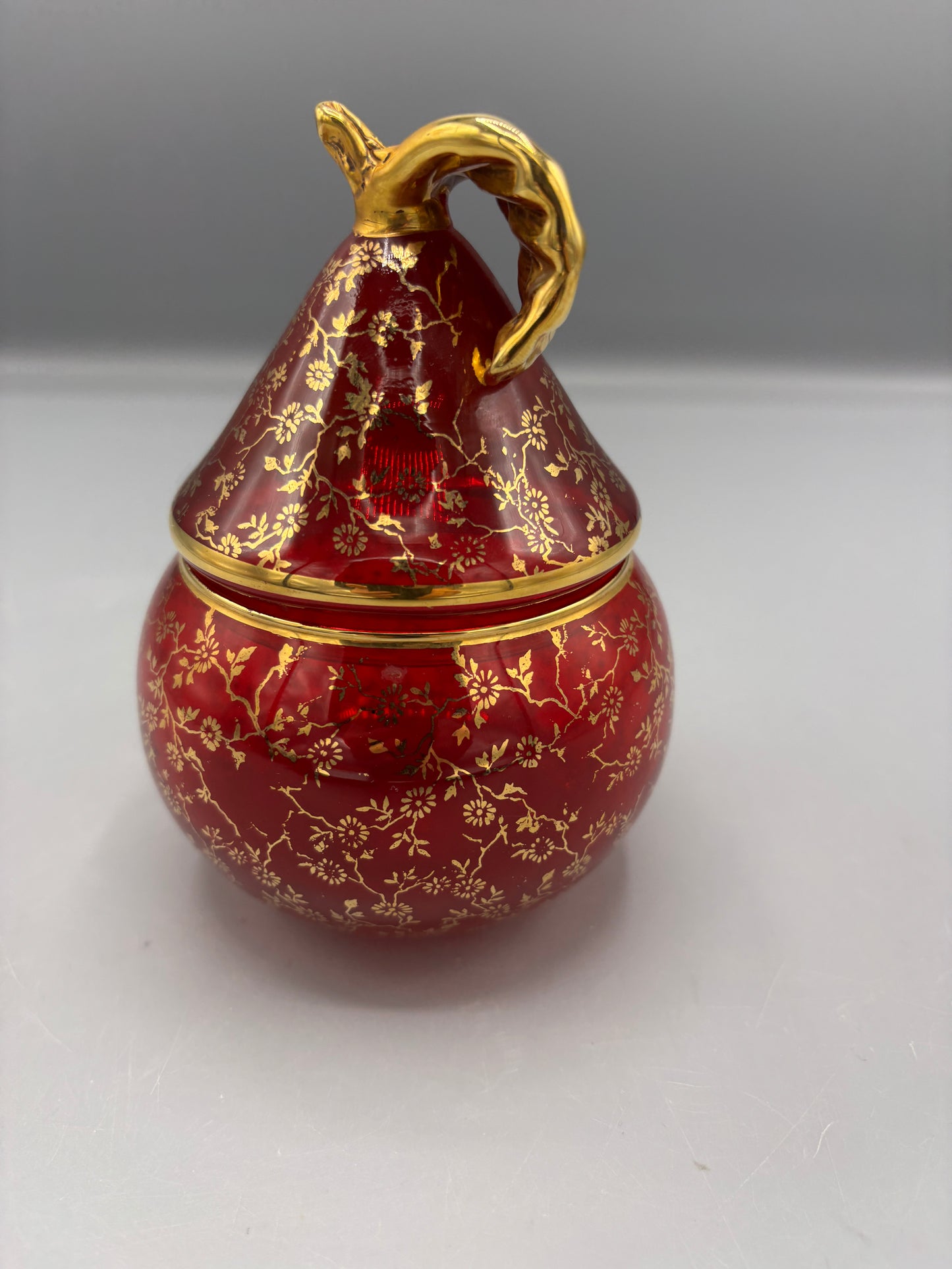 Venetian Glass Bonbonniere- Candy Dish- Ruby Red & Gold