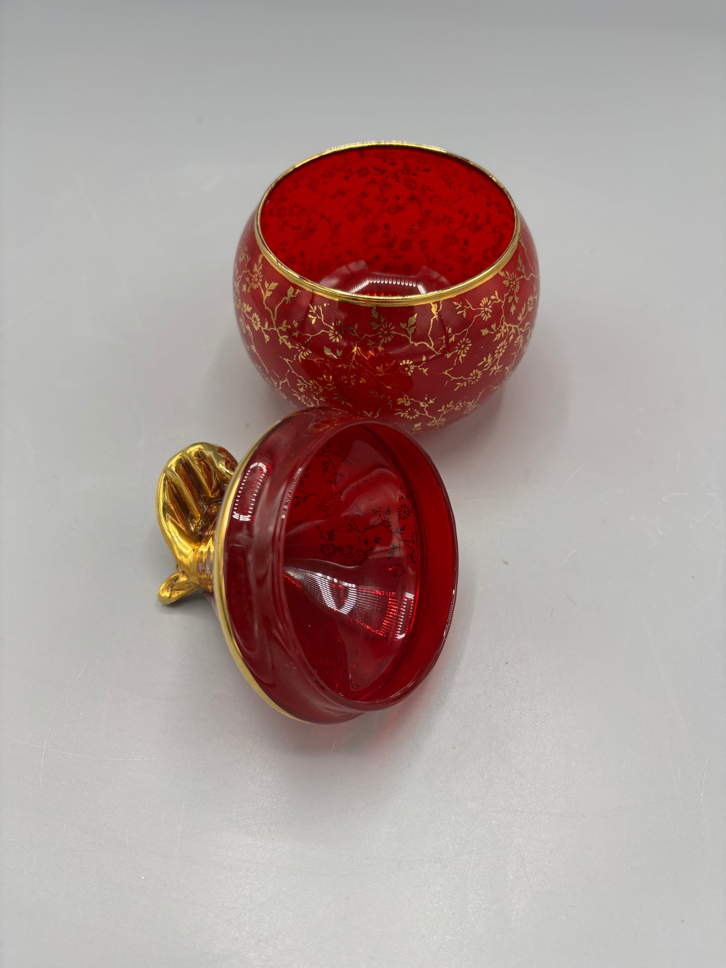Venetian Glass Bonbonniere- Candy Dish- Ruby Red & Gold