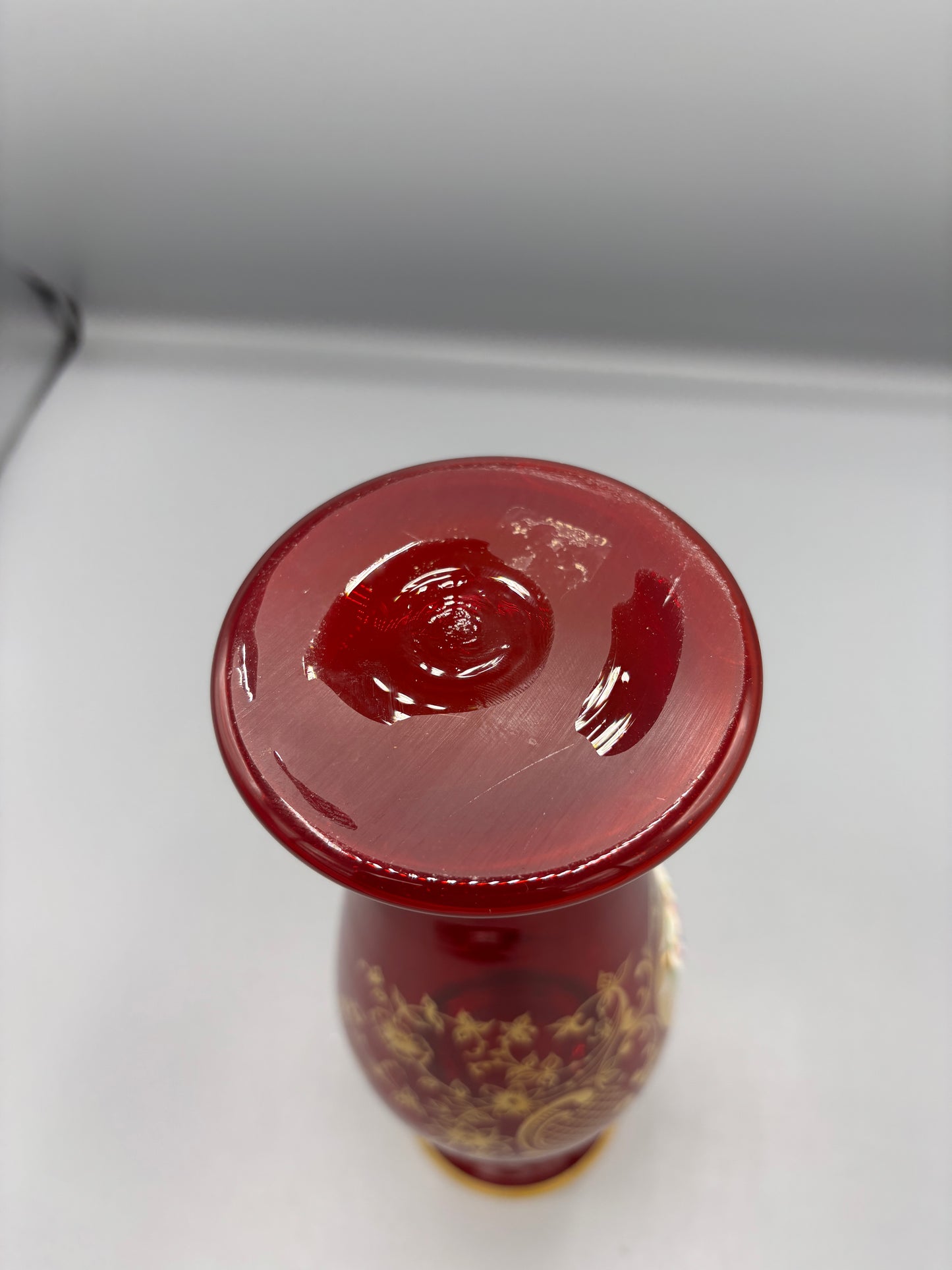 MCM Venetian Glass Vase w/ Floral Decoration & Gold Accents