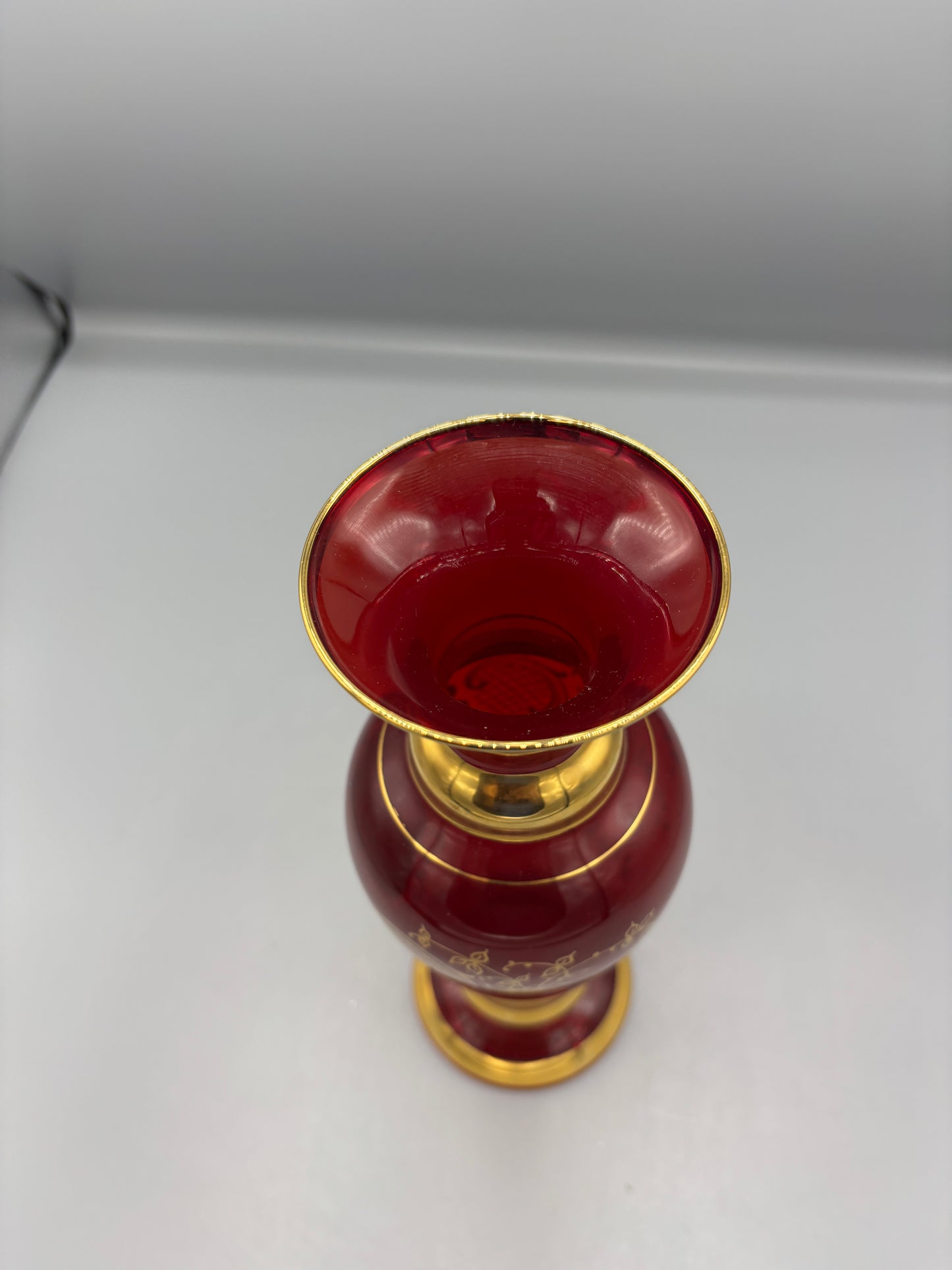 MCM Venetian Glass Vase w/ Floral Decoration & Gold Accents