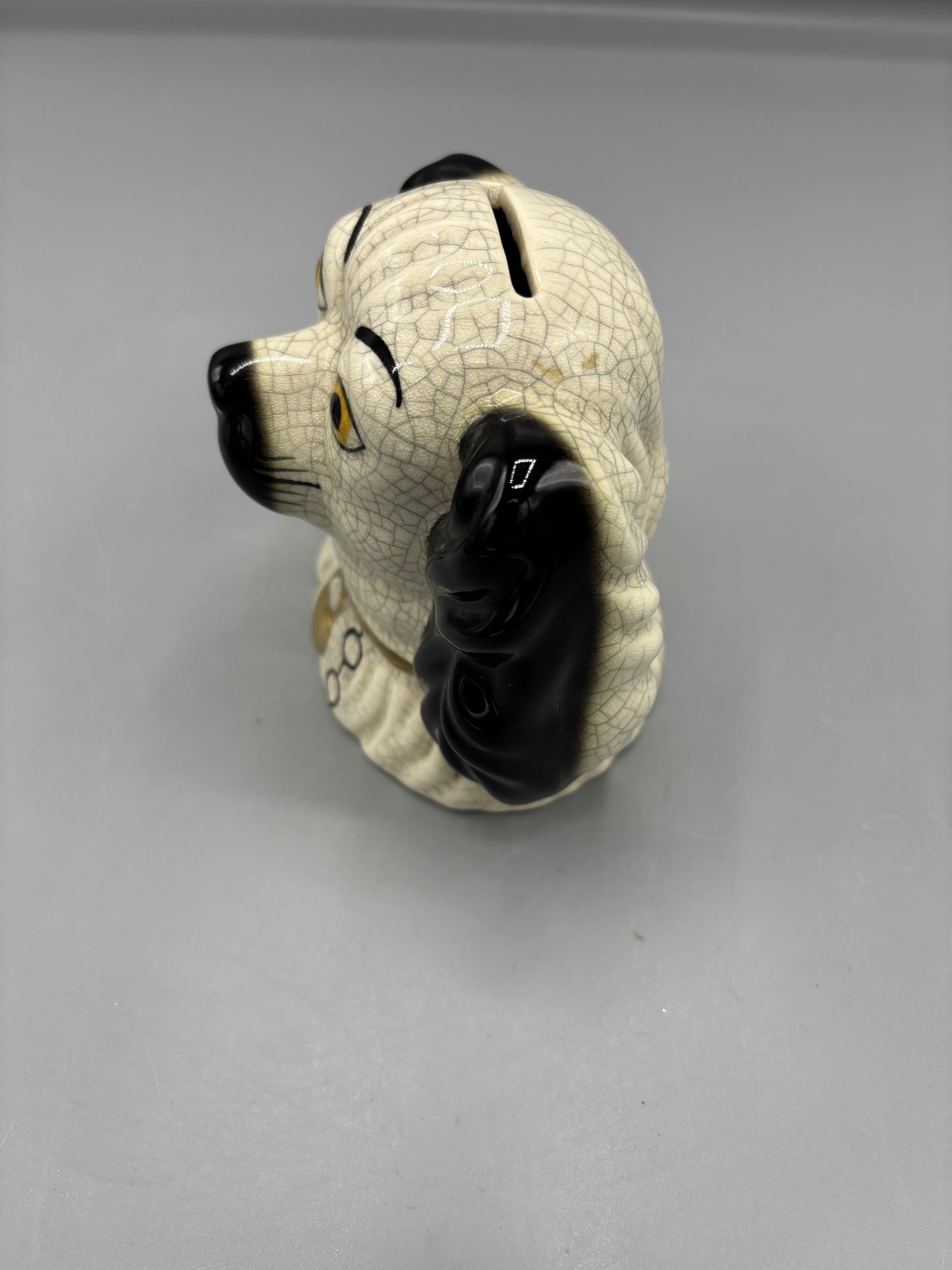 Vintage Fitz & Floyd Ceramic Spaniel Dog Bank w/ Crackle Glaze