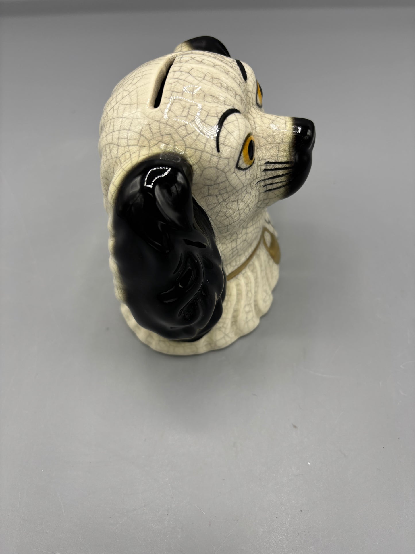 Vintage Fitz & Floyd Ceramic Spaniel Dog Bank w/ Crackle Glaze
