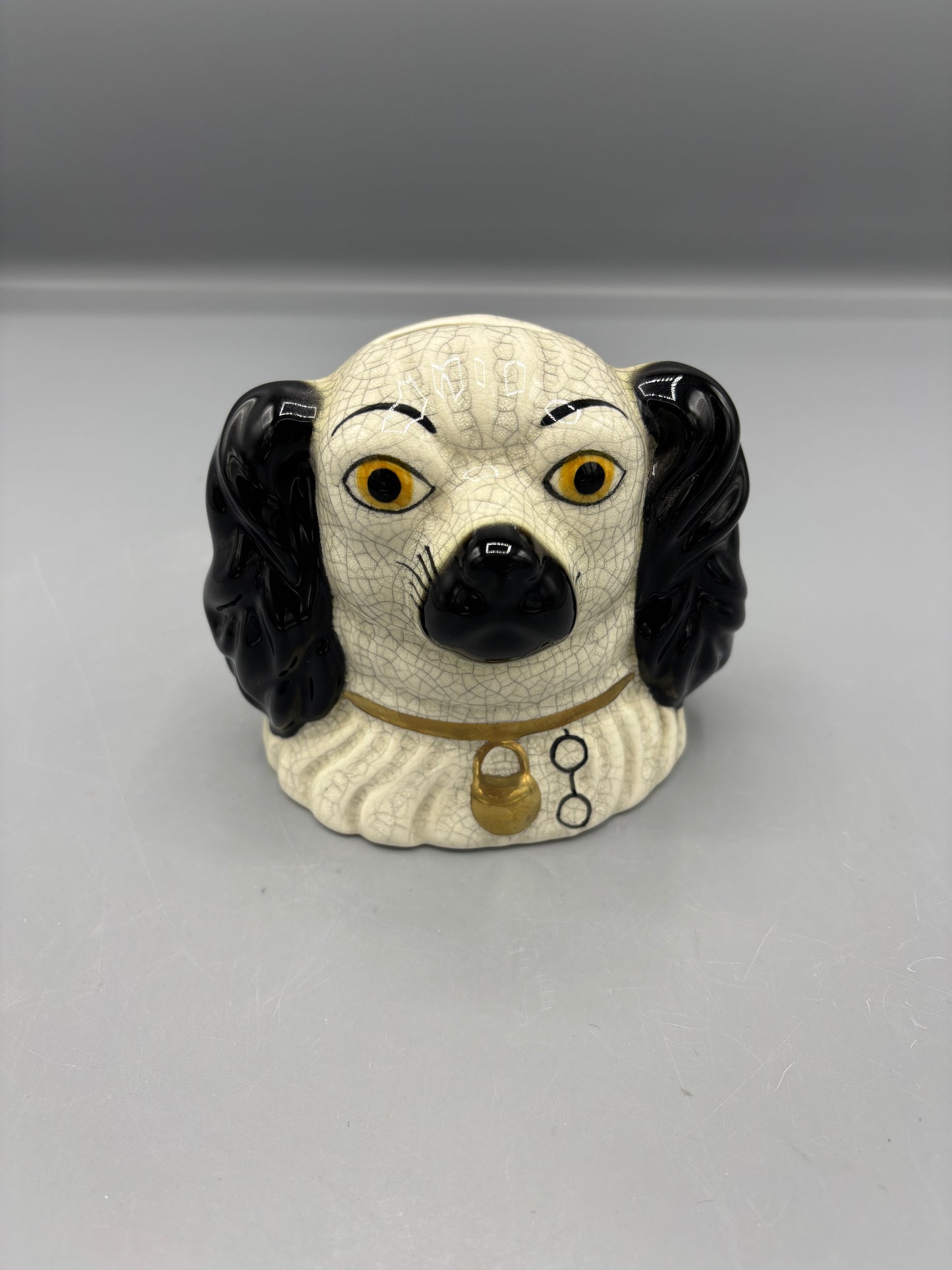 Vintage Fitz & Floyd Ceramic Spaniel Dog Bank w/ Crackle Glaze