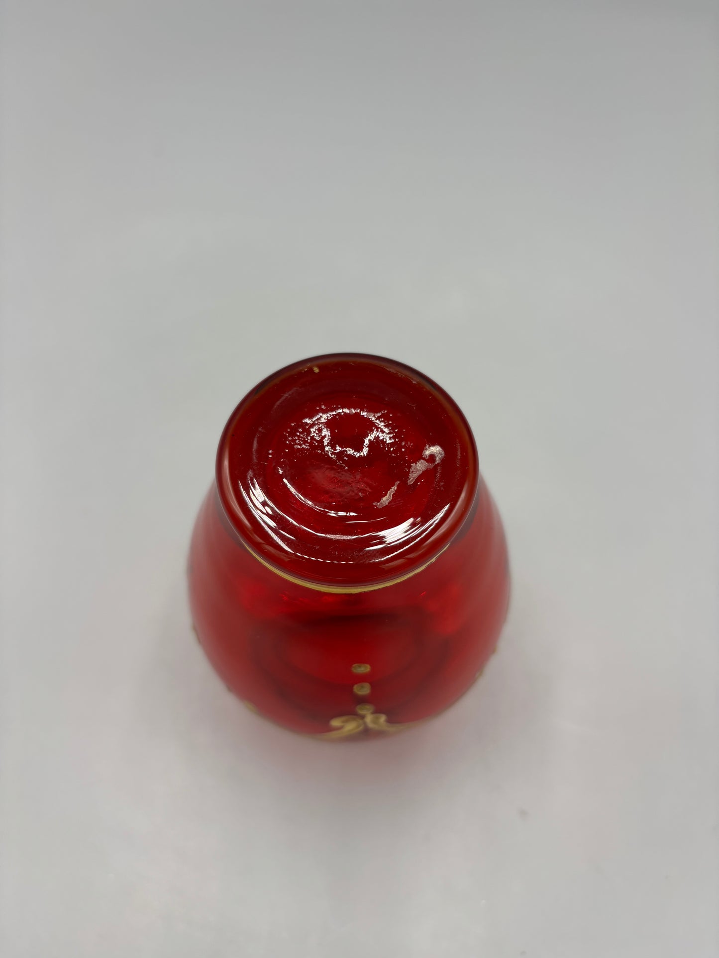 Vintage Ruby Red Murano 5" Bud Vase w/ Gold accents & flowers