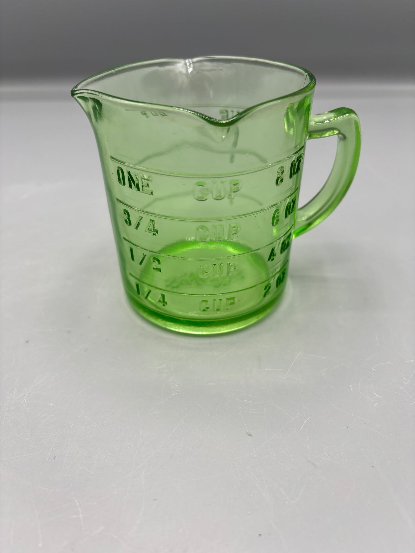 Vintage Uranium Glass Measuring Cup