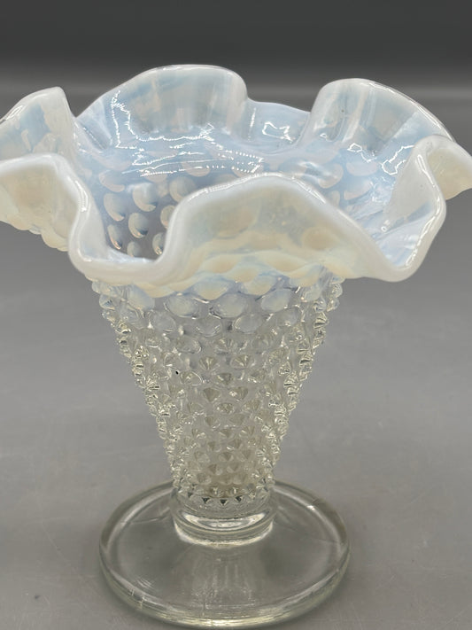 Vintage Opalescent hobnail vase with ruffle