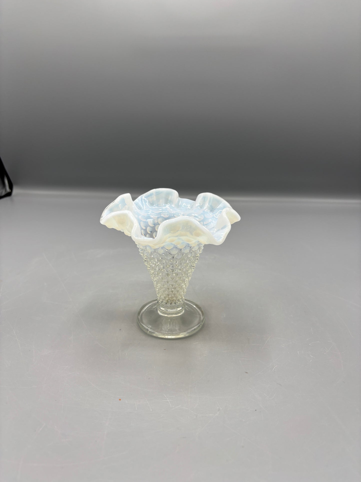 Vintage Opalescent hobnail vase with ruffle