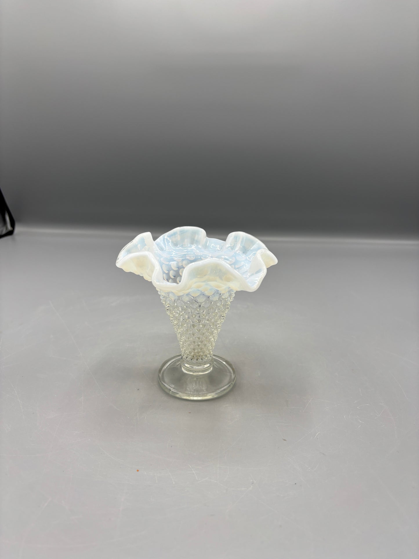 Vintage Opalescent hobnail vase with ruffle