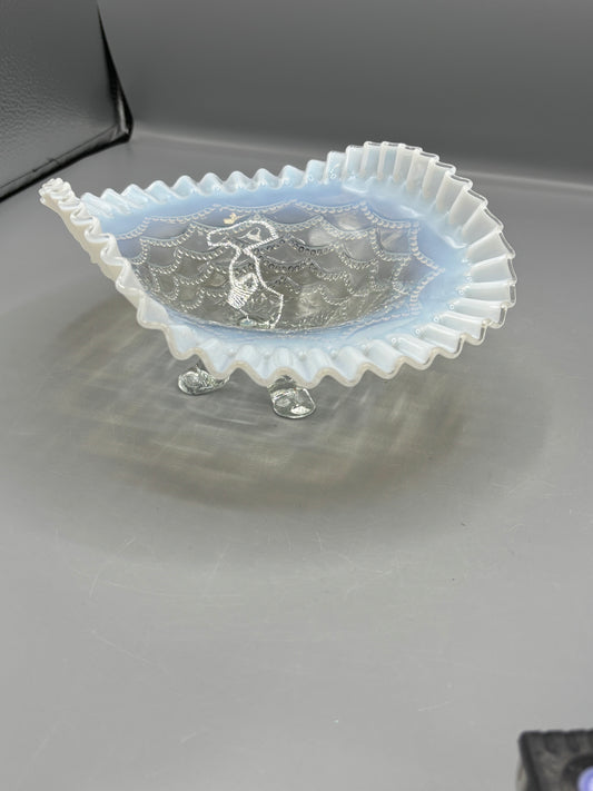 Vintage Northwood opalescent beaded drape ruffle footed bowl