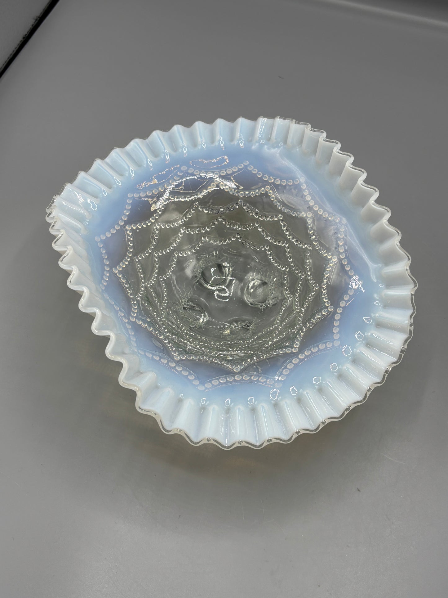 Vintage Northwood opalescent beaded drape ruffle footed bowl