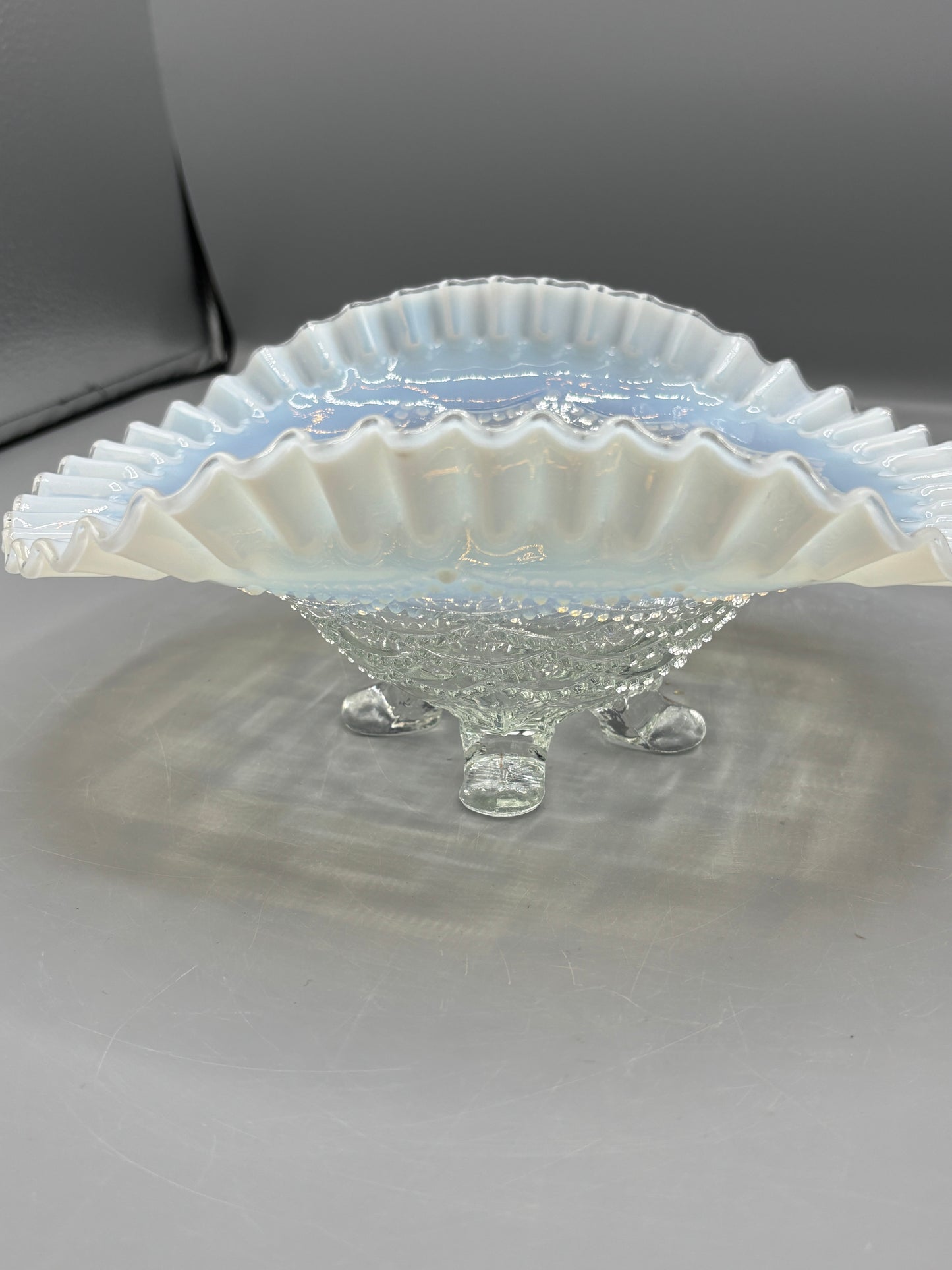Vintage Northwood opalescent beaded drape ruffle footed bowl