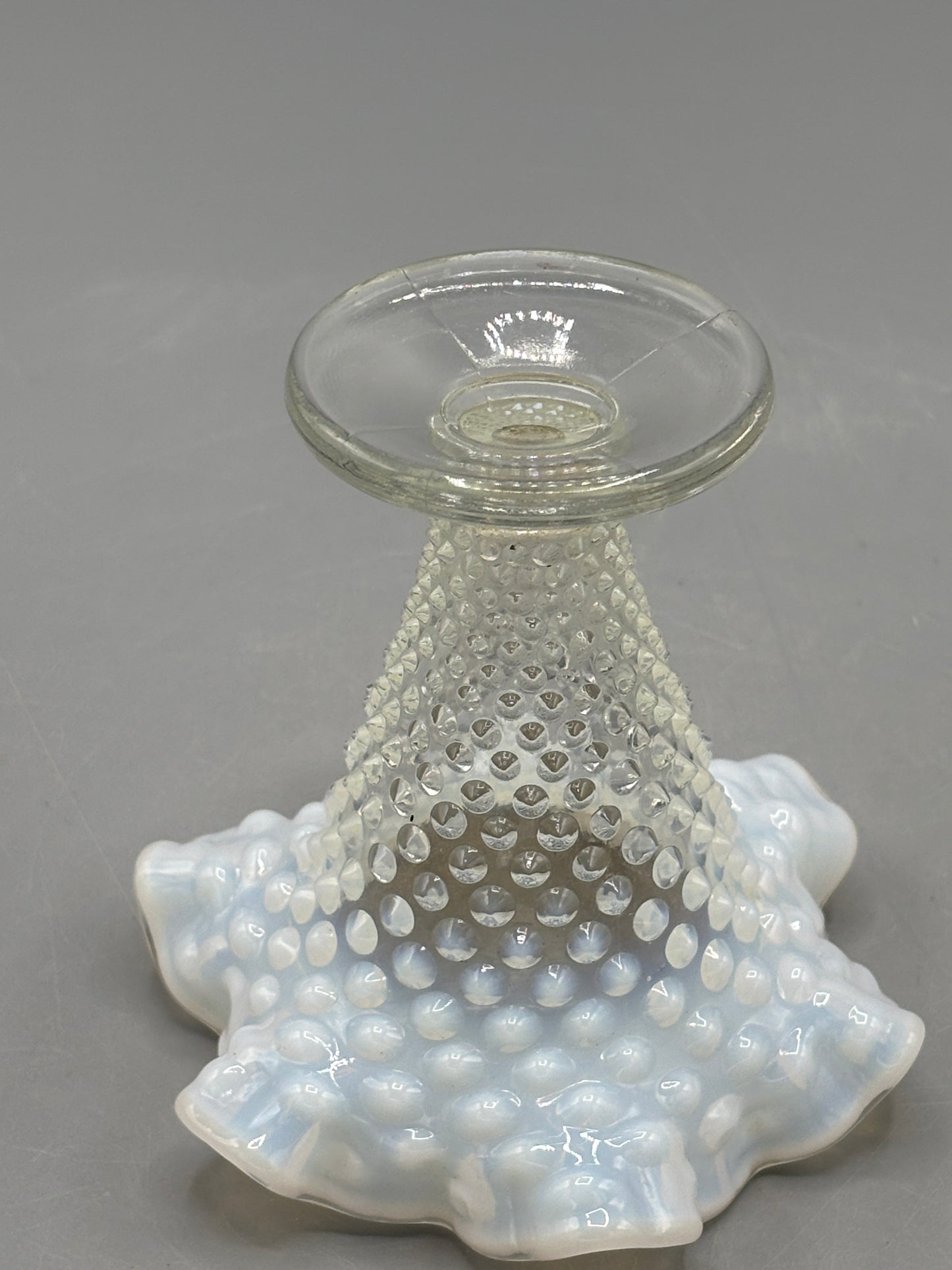 Vintage Opalescent hobnail vase with ruffle