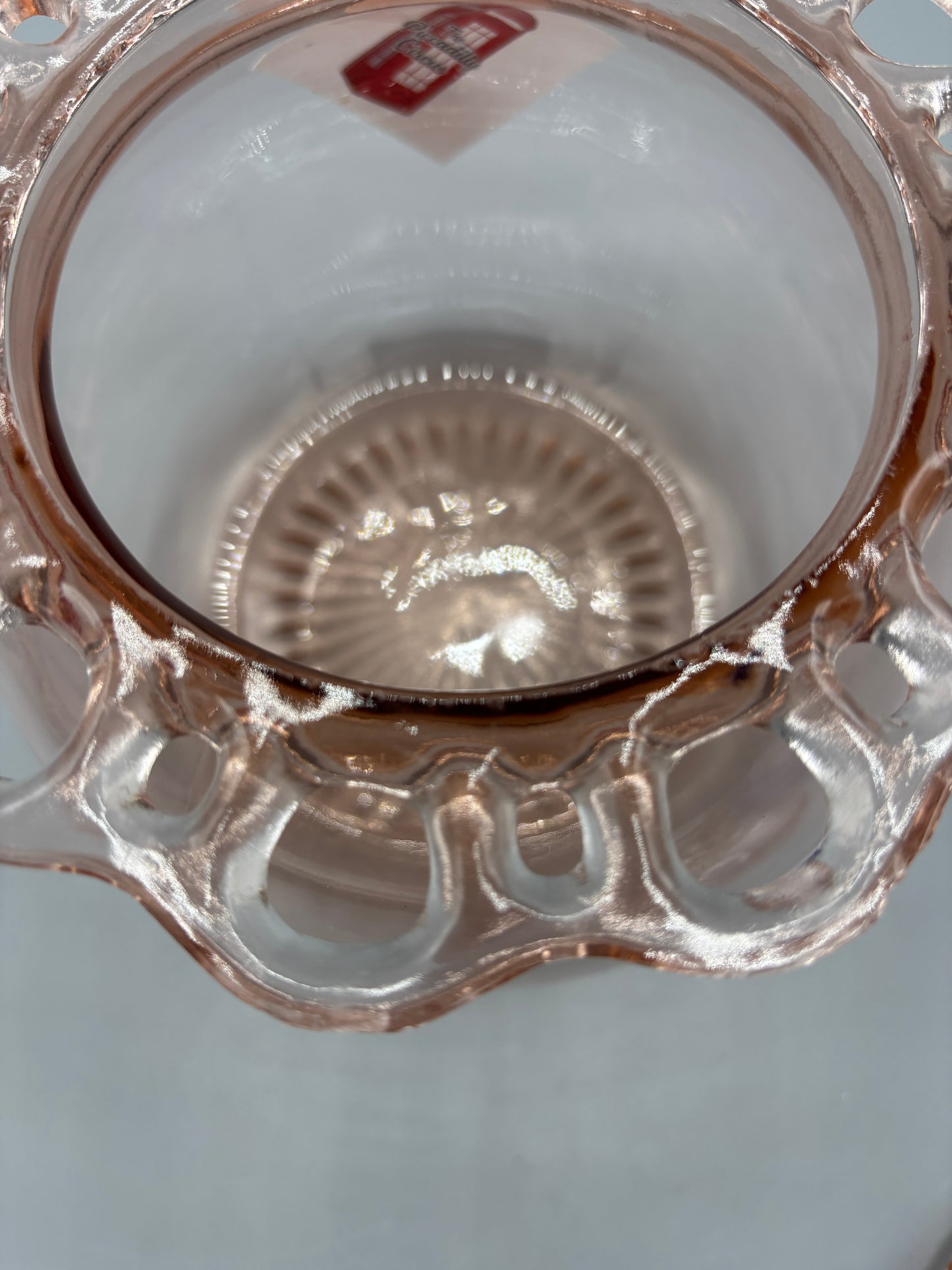 Vintage pink depression glass cookie jar with lid