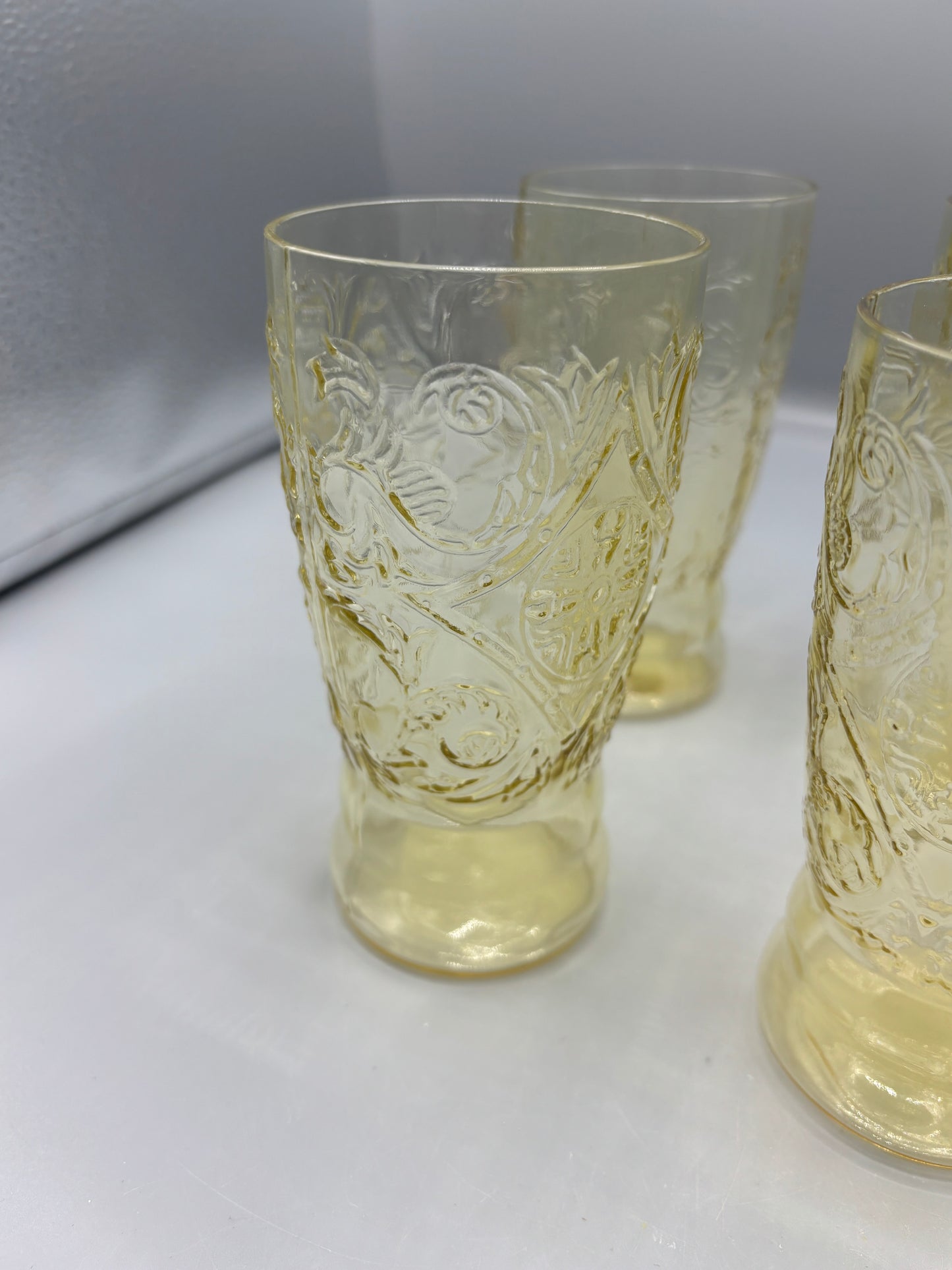 Amber Federal glass Madrid Pattern tumblers