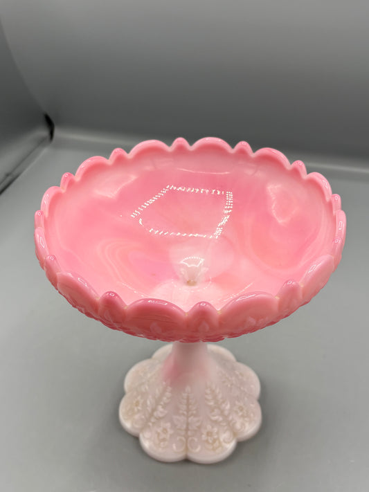 Fenton Rosalene pink pedestal compote candy dish