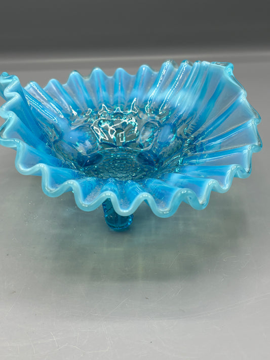 Fenton hobnail opalescent blue glass dish