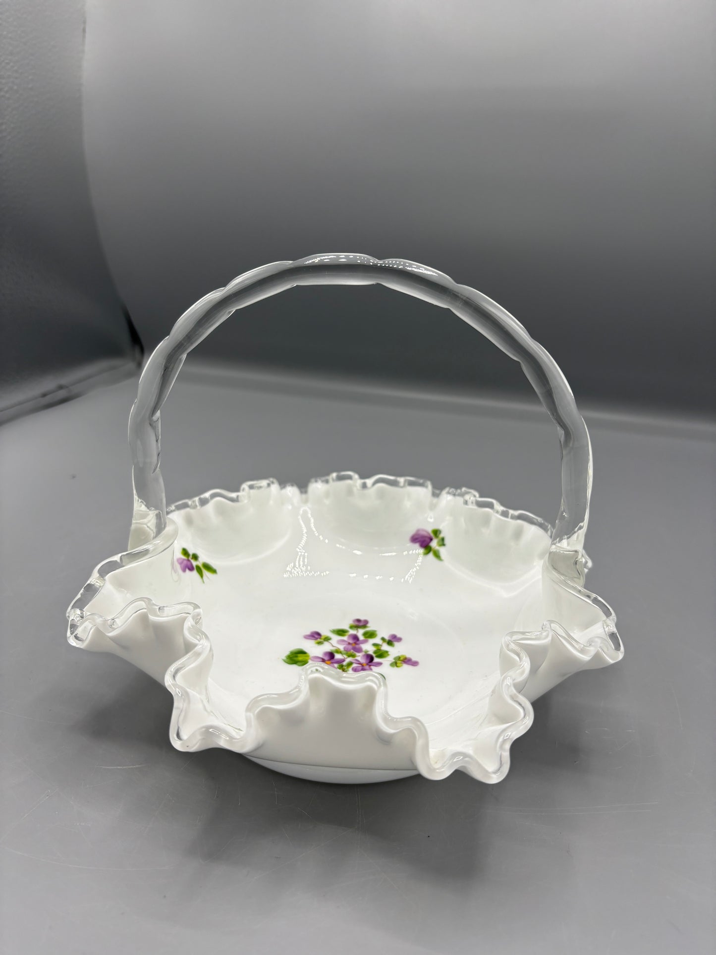 Fenton Violets in the snow bride basket
