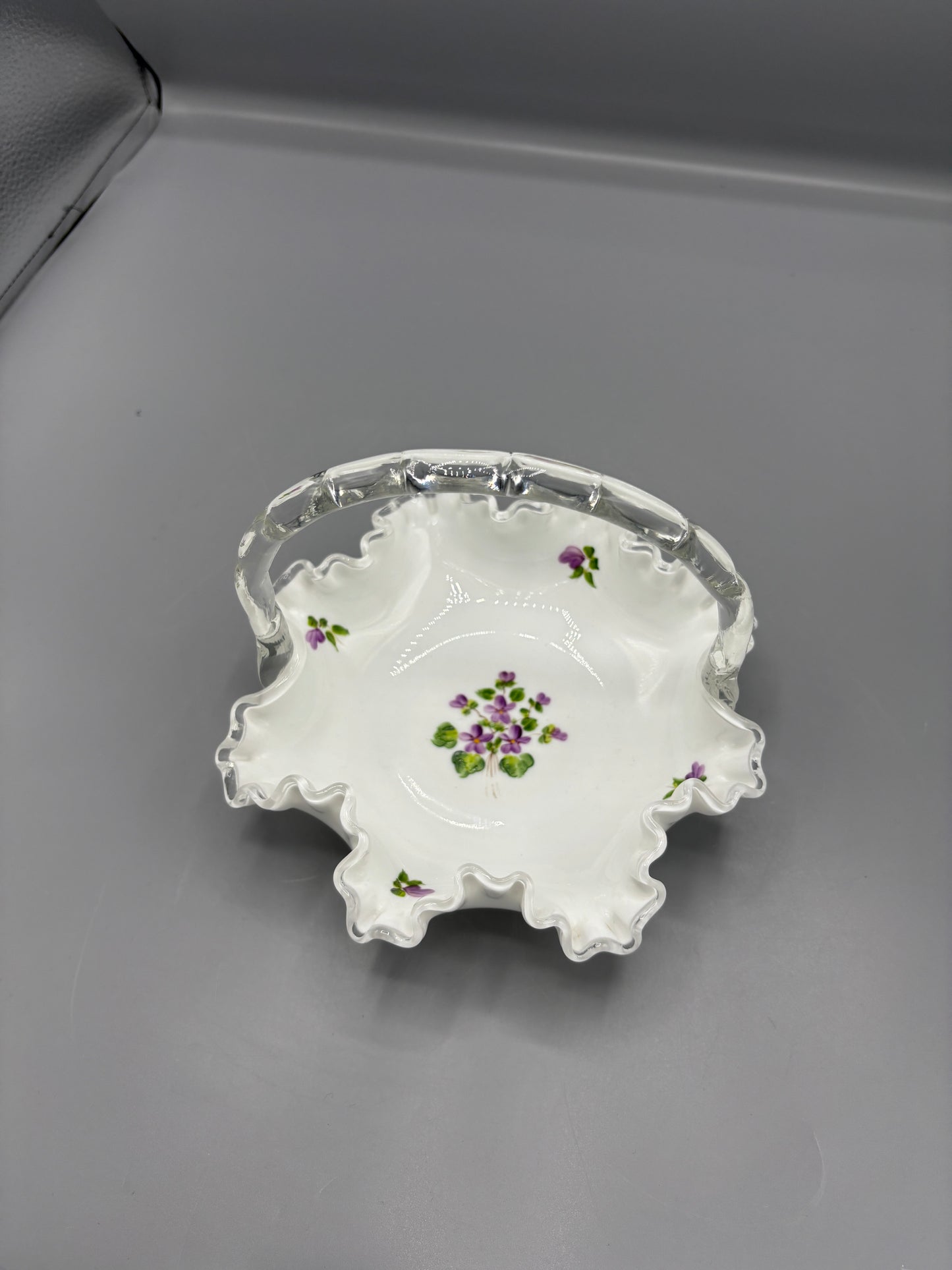 Fenton Violets in the snow bride basket