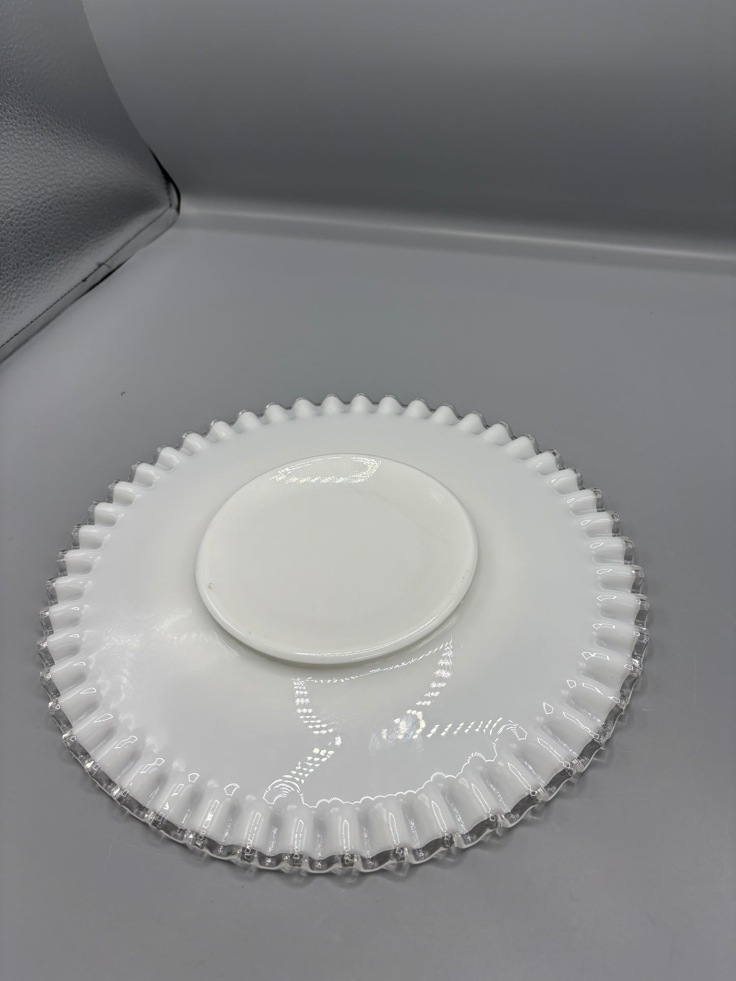 Fenton silver crest milk glass plate
