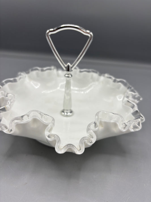 Fenton silver crest candy dish with metal handle