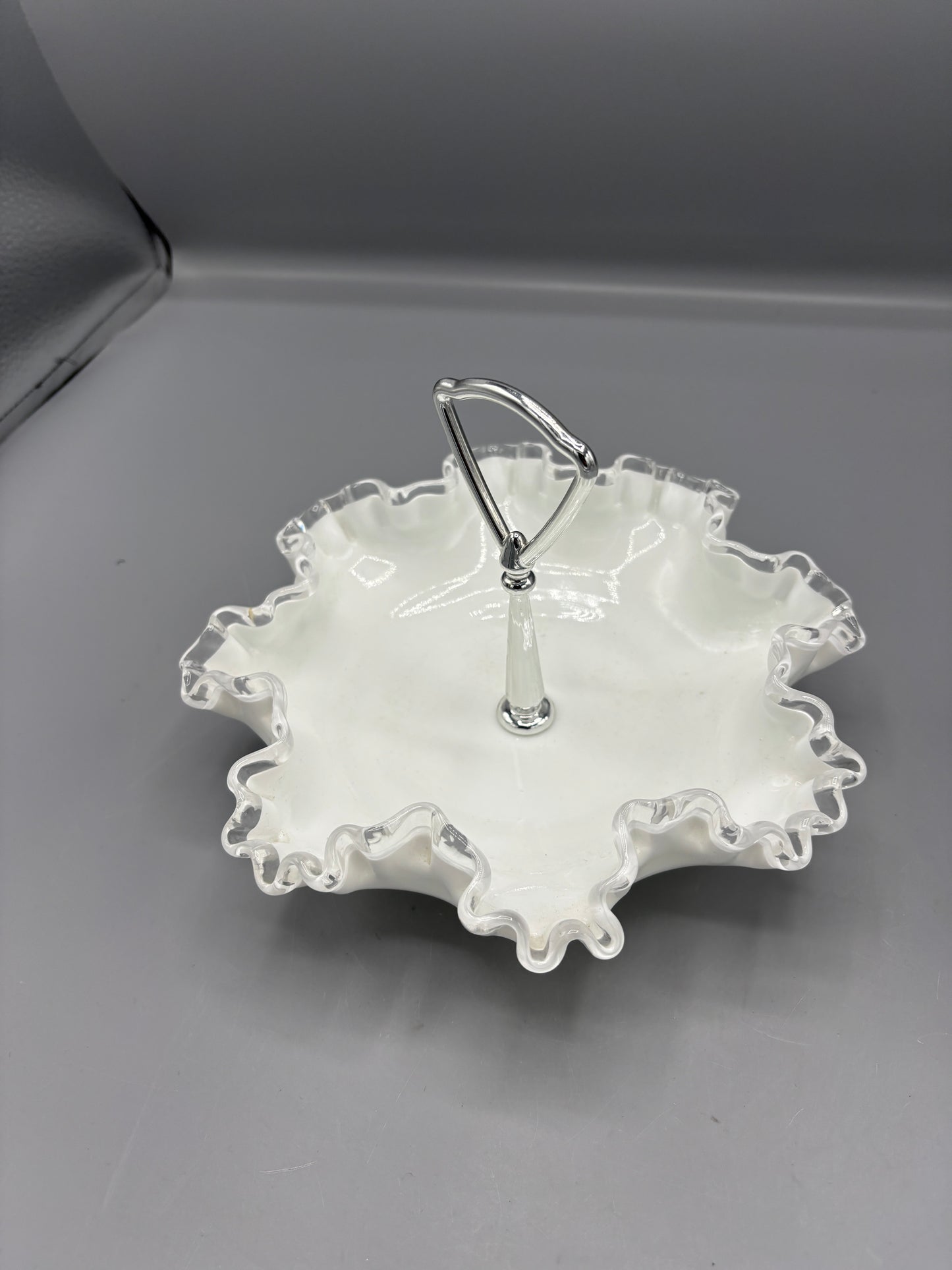 Fenton silver crest candy dish with metal handle