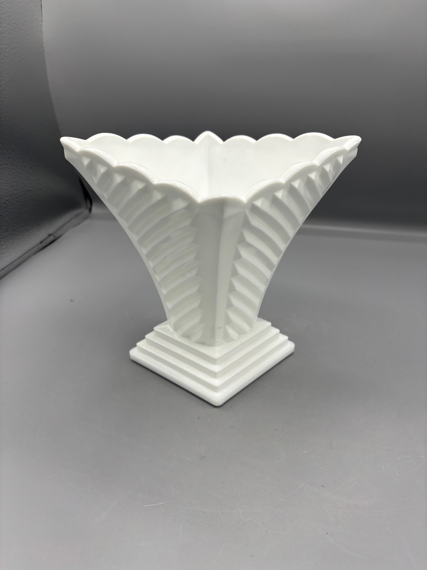 Fenton white glass art deco vase