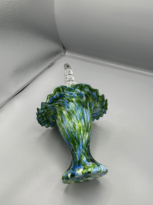 Vintage Fenton Aventurine green with blue basket