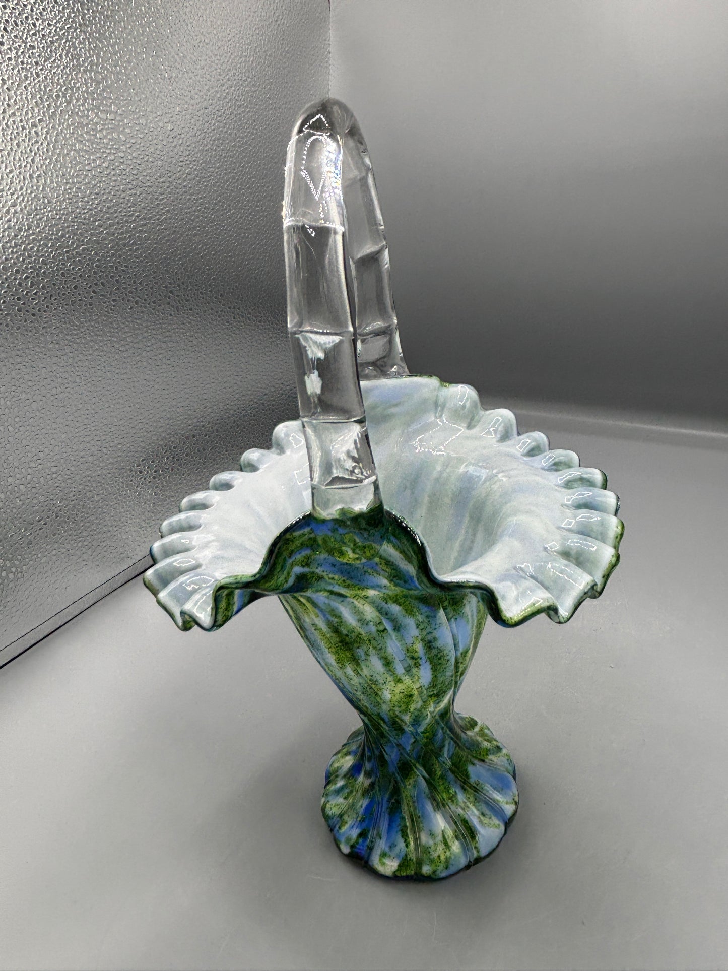 Vintage Fenton Aventurine green with blue basket