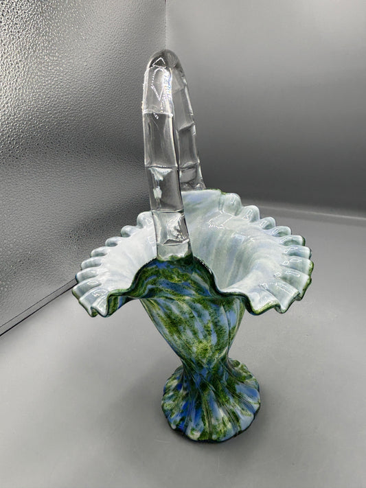 Vintage Fenton Aventurine green with blue basket