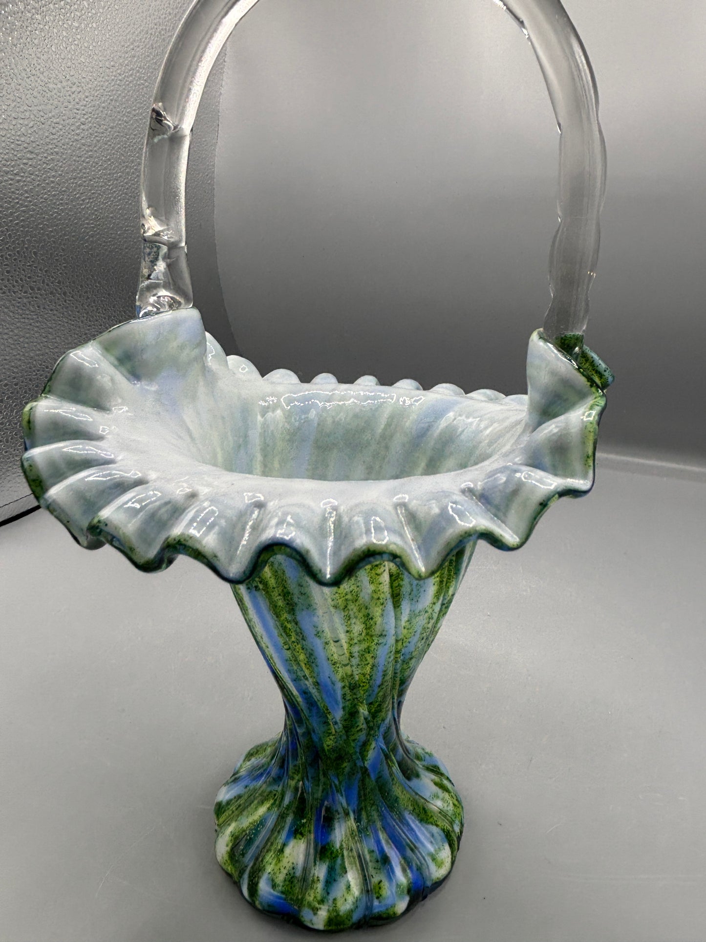 Vintage Fenton Aventurine green with blue basket