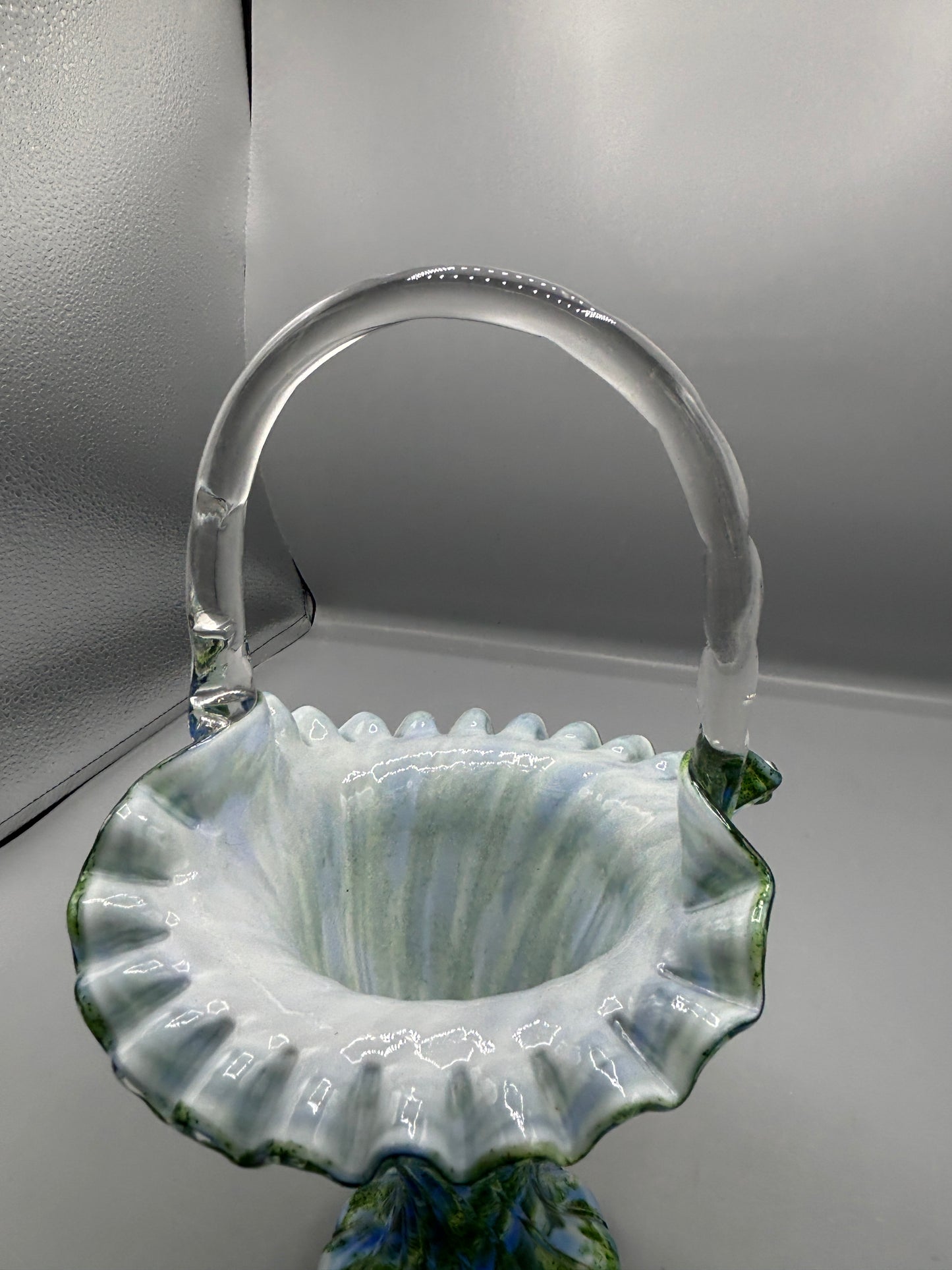 Vintage Fenton Aventurine green with blue basket