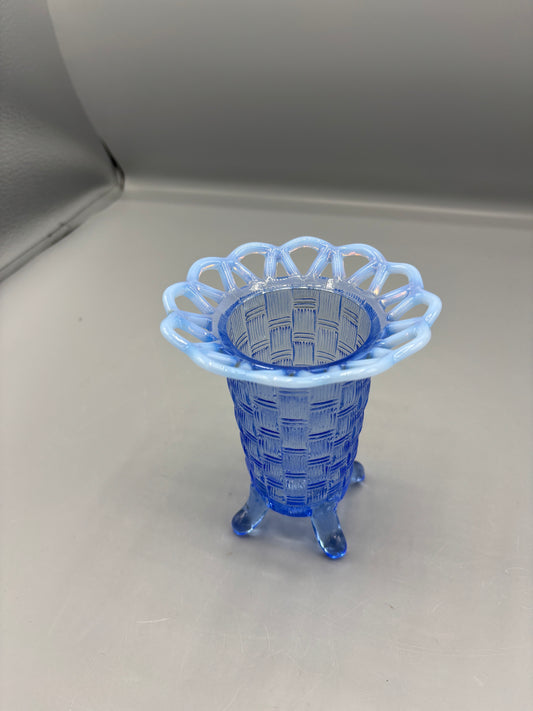 Fenton Blue Opalescent Basketville vase