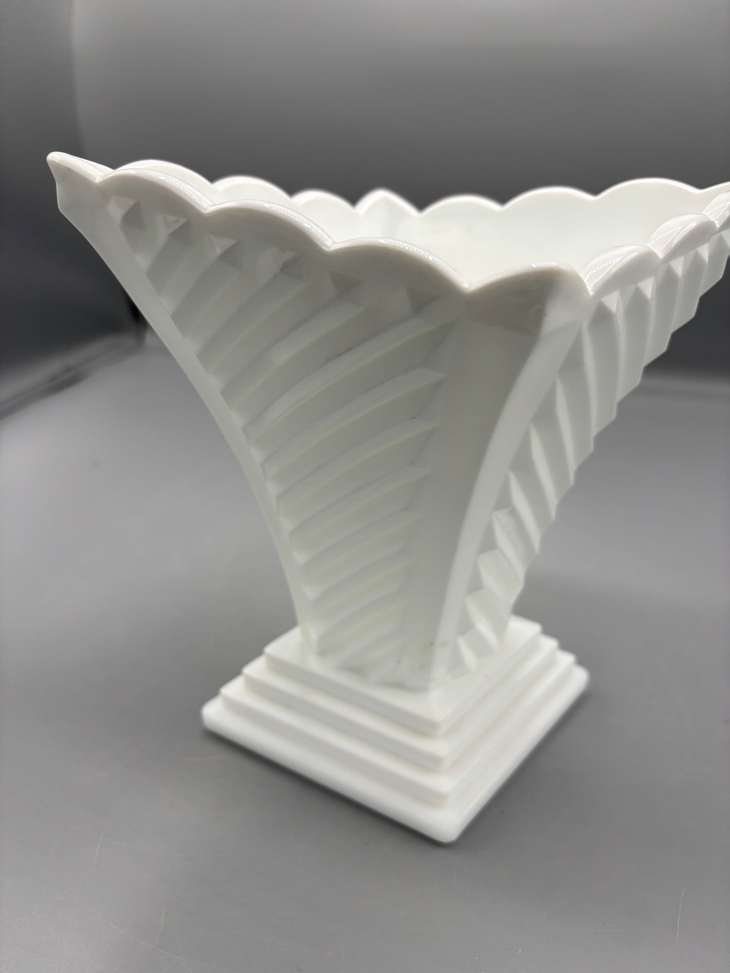 Fenton white glass art deco vase