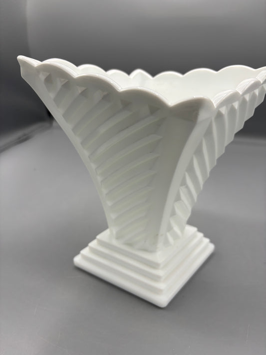 Fenton white glass art deco vase