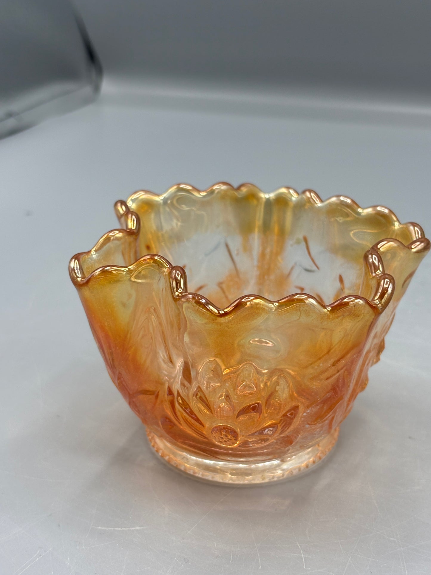 Fenton Marigold Carnival glass Lilys Cat tail whimsey band