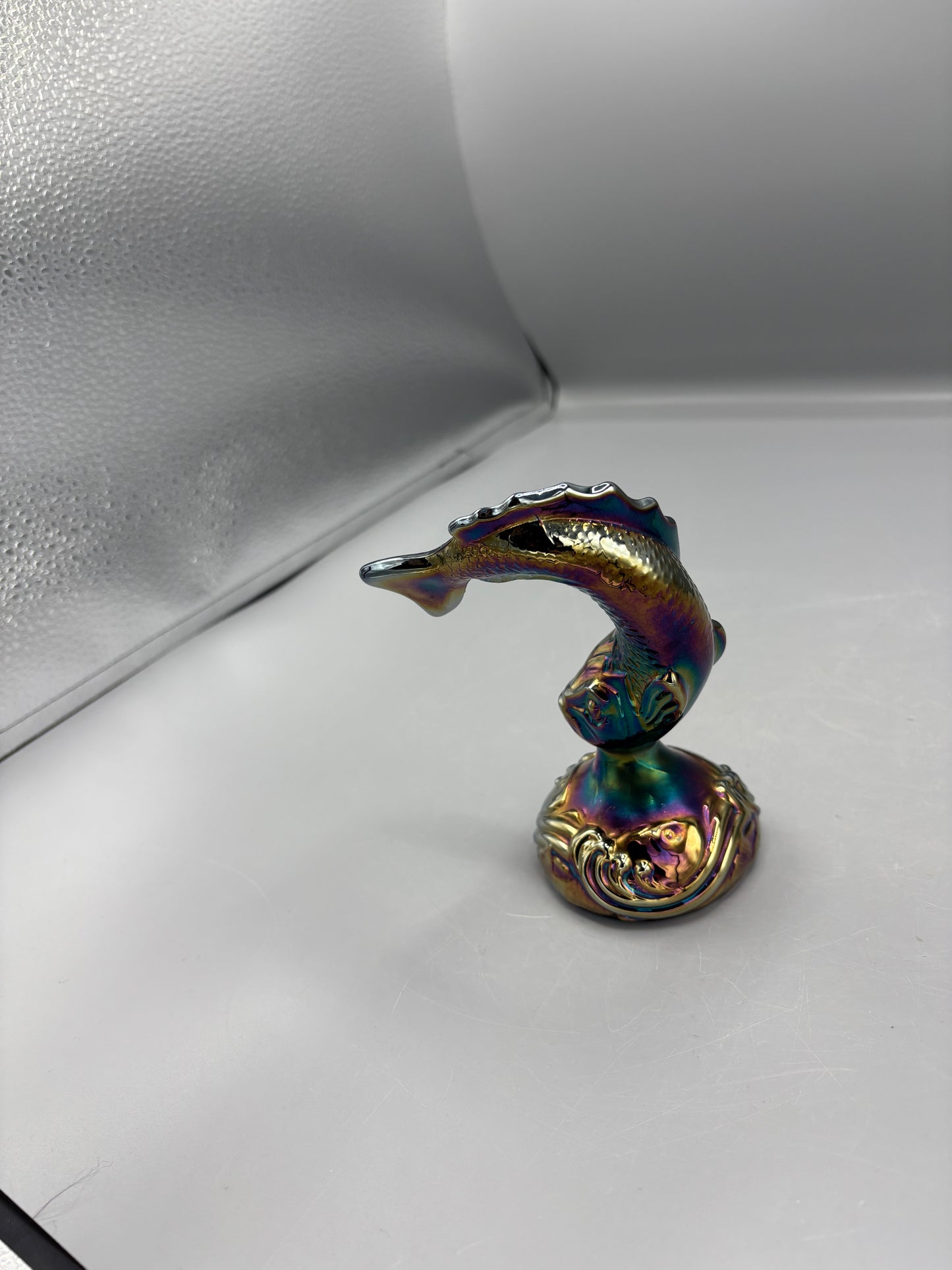 Vintage Fenton Carnival glass iridescent Koi Fish